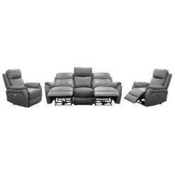 Nivlac 3 Piece Leather Electic Recliner Sofa Set, 3+1+1 Seater, Gunmetal