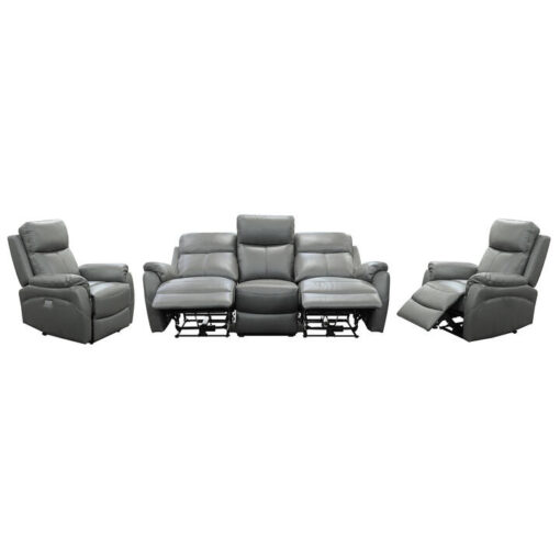 Nivlac 3 Piece Leather Electic Recliner Sofa Set, 3+1+1 Seater, Gunmetal