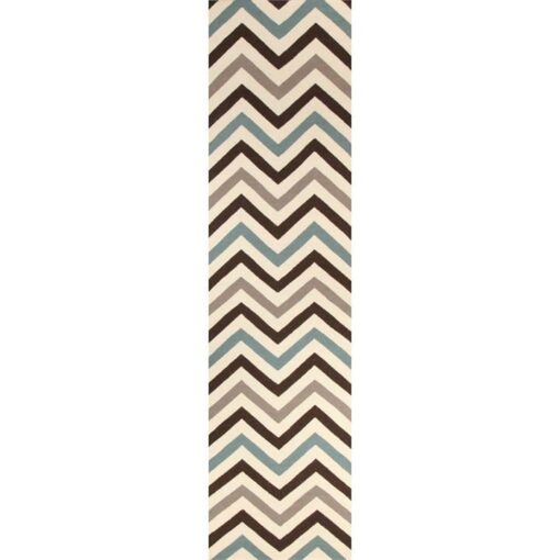 Nomad Chevron Flat Woven Wool Runner Rug, 300x80cm, Blue / Brown