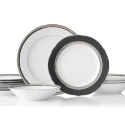 Noritake Regent Platinum Fine Porcelain 12 Piece Dinner Set