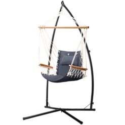 Outdoor Hammock Chair with Steel Stand Hanging Hammock Beach Grey