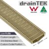 Outdoor Low Profile Linear Grate - Wedge Wire / Heel Guard Style 3mm Gaps - 85mm - Brass Finish - Custom Length and Outlet