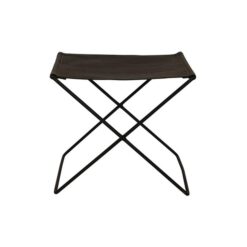 Palma Leather & Iron Foldable Camp Stool, Black
