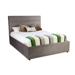 Panelled horizontal custom upholstered bed with choice of standard base