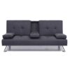 Paris Linen Fabric 3 Seater Sofa Bed Recliner Lounge Couch Cup Holder Futon Dark Grey