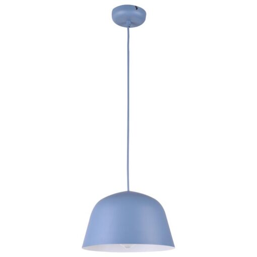 Pastel Iron Pendant Light, Angled Dome, Matt Blue