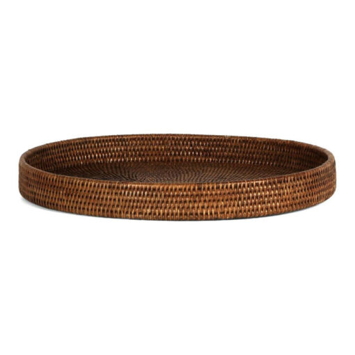 Paume Handcrafted Rattan Oval Tray, Antique Brown