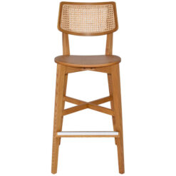 Phoenix Commercial Grade Ash Wood & Rattan Bar Stool, Timber Seat, Light Oak