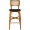 Phoenix Commercial Grade Ash Wood & Rattan Bar Stool, Vinyl Seat, Light Oak
