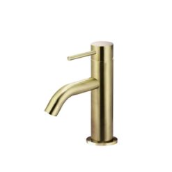 Piccola Round Basin Mixer Curved Spout - Single Lever - PVD Tiger Bronze