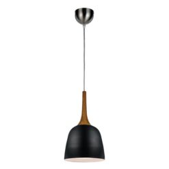 Polk Metal Pendant Light, Small, Black / Oak