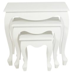 Queen Ann Mahogany Timber 3 Piece Nested Table Set, White