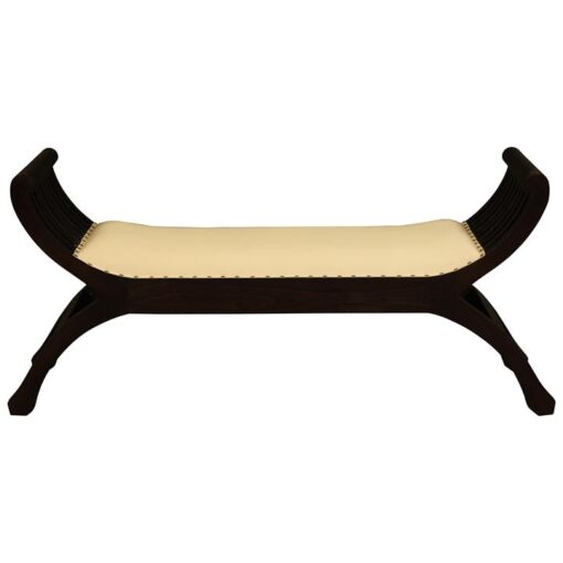 Quon Liam Mahogany Timber Curved Bench with Cushioned Seat, 130cm, Chocolate