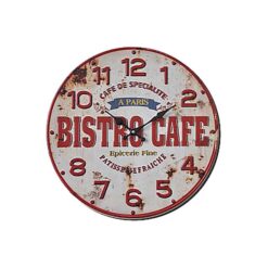 Retro Tin Round Wall Clock, 42cm, Bistro Cafe