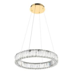 Rias Crystal Glass & Stainless Steel Dimmable LED 1 Tier Pendant Light, CCT, Gold
