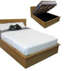 Rimu custom gas lift timber bed frame - discounted display model