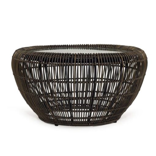Rolen Glass Topped Metal Round Outdoor Coffee Table, 80cm, Black / Espresso
