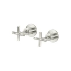 Round Brass Cross Handle Shower Wall Taps - PVD Brushed Nickel