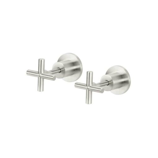 Round Brass Cross Handle Shower Wall Taps - PVD Brushed Nickel