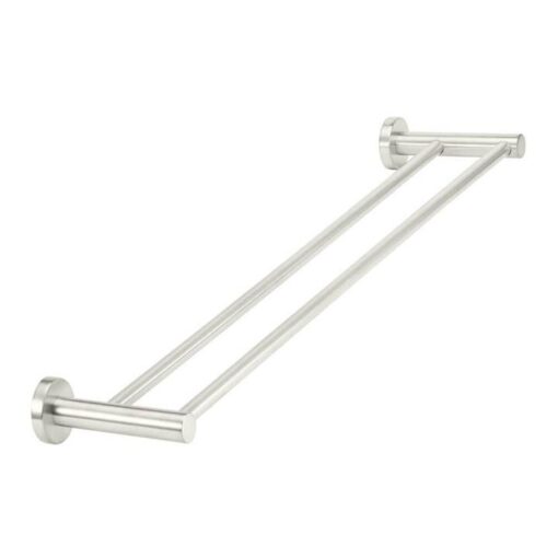 Round Brass Double Towel Rail - PVD Brushed Nickel - 600mm