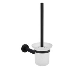 Round Toilet Brush with Glass Holder - Wall Mounted - Matte Black