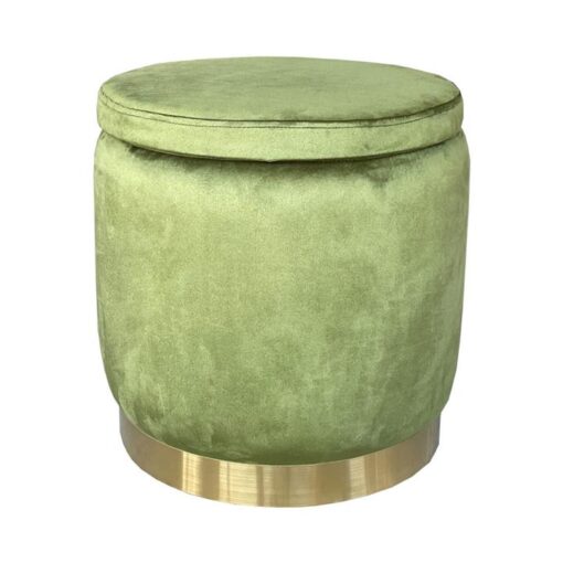 Roxanne Velvet Fabric Round Ottoman Stool, Green