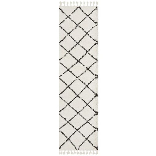 Saffron Hawa Fringed Shag Runner Rug, 80x400cm, White