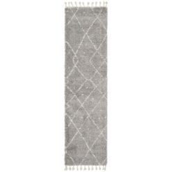 Saffron Kenza Fringed Shag Runner Rug, 80x400cm, Silver