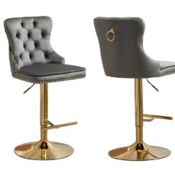 Sahara Dark Grey Barstool with Gold Stand -Set of 2