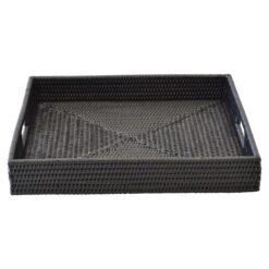Savannah Rattan Tray, Square, Small, Black
