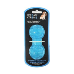 Scream Xtreme Treat Dumbbell Dog Toy - Loud Blue 1 X 11.5cm - Small