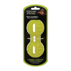 Scream Xtreme Treat Dumbbell Dog Toy - Loud Green 1 X 13cm - Medium/Large
