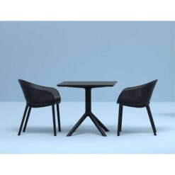 Siesta Sky 3 Piece Commercial Grade Indoor / Outdoor Square Dining Table Set, 80cm, with Sky Armchair, Black