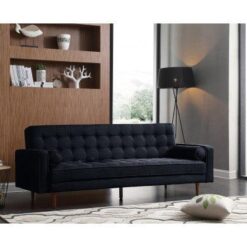 Sofa Bed 3 Seater Button Tufted Lounge Set for Living Room Couch in Velvet Black Colour