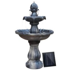 Solar Water Feature 3-Tier Fountain with Pump Kit Bird Bath 93CM Black