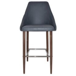 Stockholm Commercial Grade Pelle Fabric Bar Stool, Metal Leg, Navy / Light Walnut