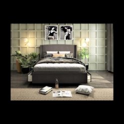 Straight wing custom upholstered bed frame with choice of storage base