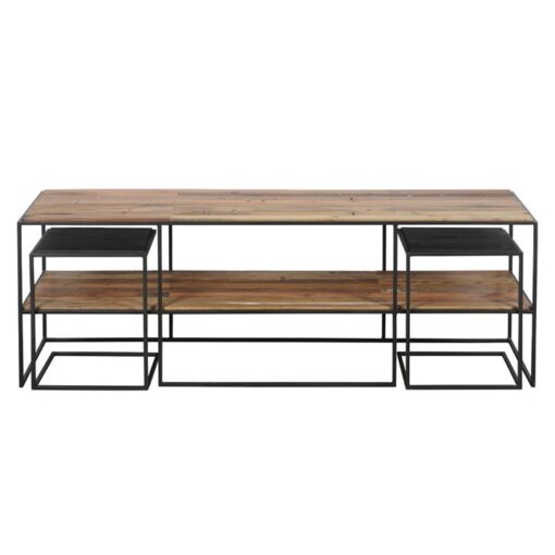 Sublime Commercial Grade Recycled Timber & Steel 3 Piece TV Unit & Side Table Set, 160cm
