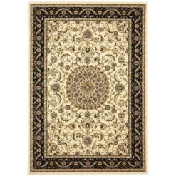 Sydney Medallion Turkish Made Oriental Rug, 330x240cm, Ivory / Black