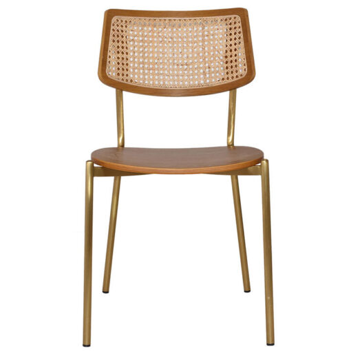 Texas Commercial Grade Stainless Steel & Rattan Dining Chair, Timber Seat, Light Oak / Brass