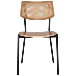 Texas Commercial Grade Steel & Rattan Dining Chair, Timber Seat, Natural / Black