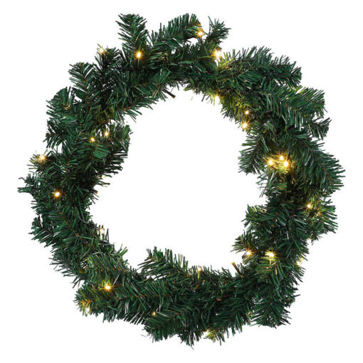Timberland IP44 Indoor / Outdoor Dual Powered LED Light Up Artificial Christmas Spruce Wreath, 80cm