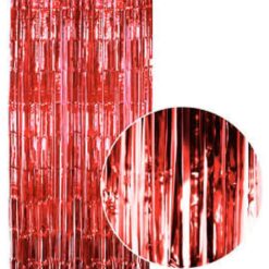 Tinsel Curtain Foil Metallic Fringe Backdrop Party Door Decorations - (200cm x 100cm) - Red