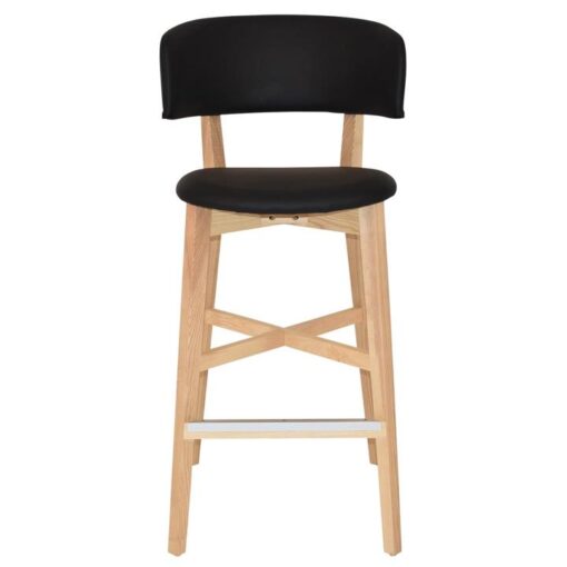 Torino Commercial Grade American Ash Timber Bar Stool, Vinyl Seat & Back, Natural / Black