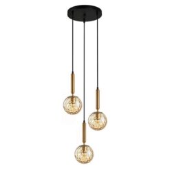 Trattino 3 Glass Round Base Pendant Lights - Bronze/Amber