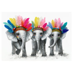 "Tribal Elephants" Stretched Canvas Wall Art Print, 100cm