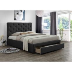 Vasto Fabric Platform Bed with End Drawer, King Single, Dark Grey