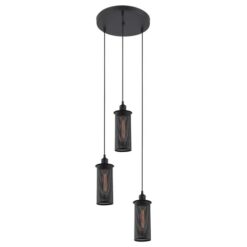 Veneto Iron 3 Light Cluster Pendant Light, Black