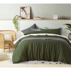 Vintage Design Homeware French Linen Quilt Cover Set, King, Olive
