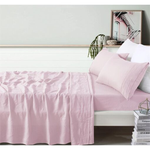 Vintage Design Homeware French Linen Sheet Set, King, Blush